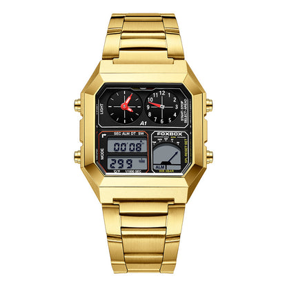 Men’s Dual Display Sport Chronograph Watch – 40mm Square, 30M Waterproof