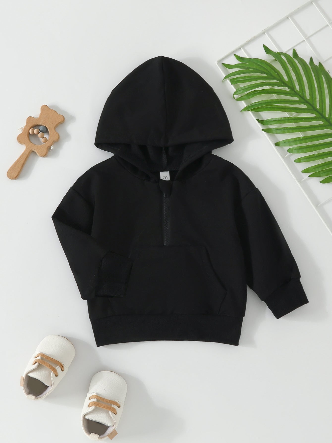 Children's Half-Zip Cotton Hoodie | Solid Colour Toddler & Kids Sweater