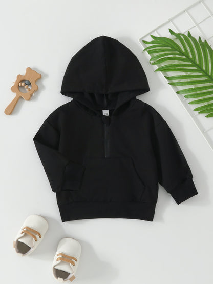 Children's Half-Zip Cotton Hoodie | Solid Colour Toddler & Kids Sweater