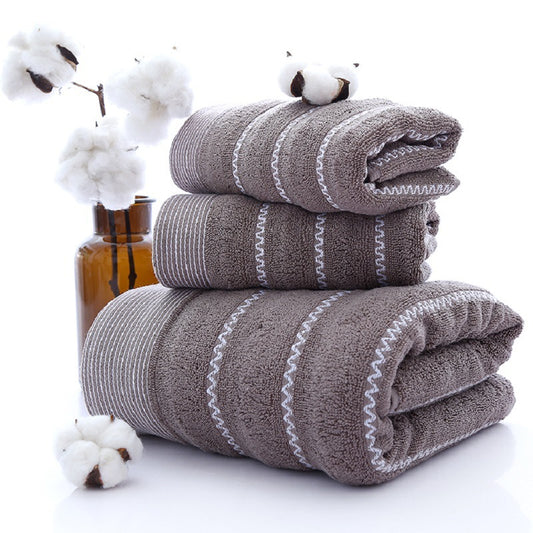 Embroidered Cotton Hotel Towel Set | 3-Piece Jacquard Bath & Hand Towels