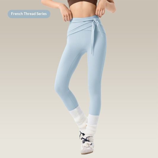 Women's Ribbed Cross-Tie Yoga Pants - High Waist Butt-Lifting