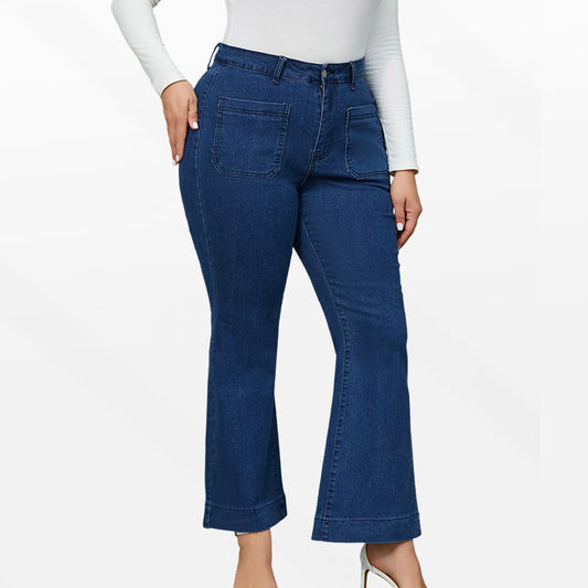 Women's Plus Size Flared Jeans - Mid-Rise Blue Denim, 1XL-5XL