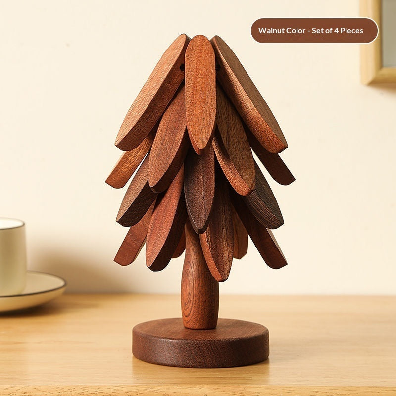 Wooden Tree Trivet & Placemat Set | Heat-Resistant | Natural Wood & Walnut
