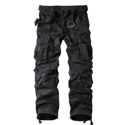 Men's 8-Pocket Cotton Cargo Trousers | Black Camo | Waist 29-44"