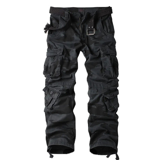 Men's 8-Pocket Cotton Cargo Trousers | Black Camo | Waist 29-44"
