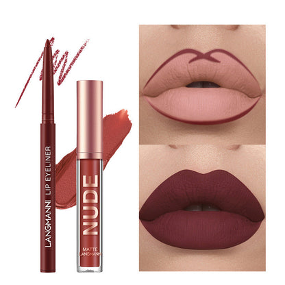 12-Piece Matte Lipstick & Lip Liner Set – 6 Lipsticks + 6 Liners, Kiss-Proof