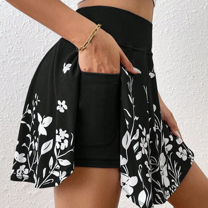 Women's High Waist Floral Print Skort with Pockets