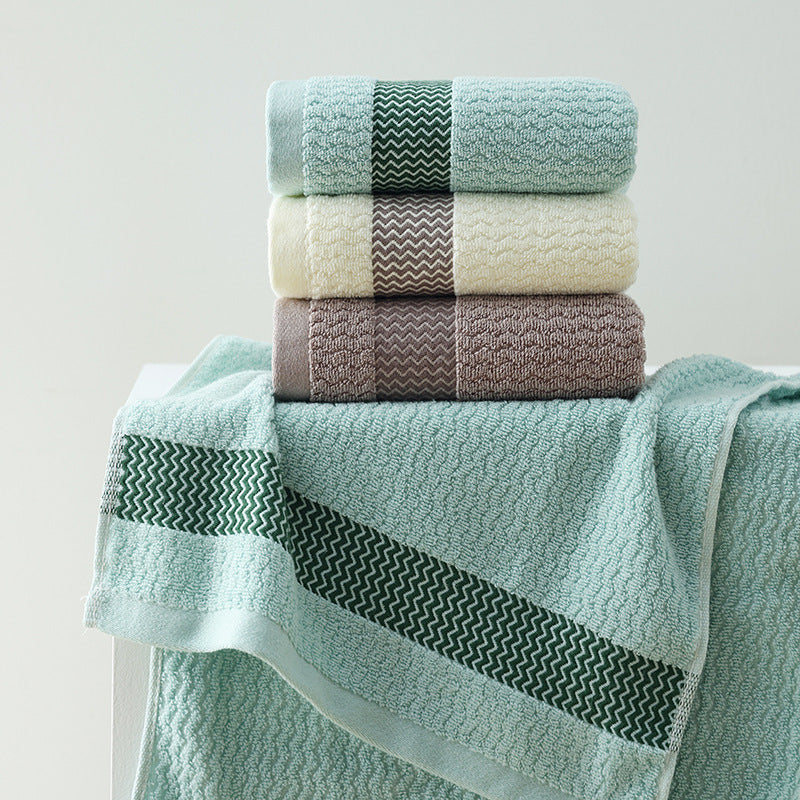 Jacquard Water Pattern Cotton Bath Towel | Thickened | Khaki, Green & Beige