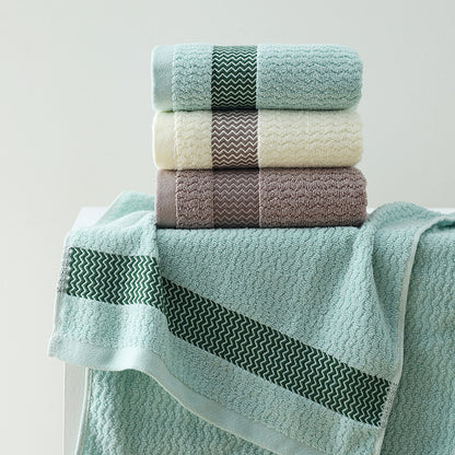 Jacquard Water Pattern Cotton Bath Towel | Thickened | Khaki, Green & Beige