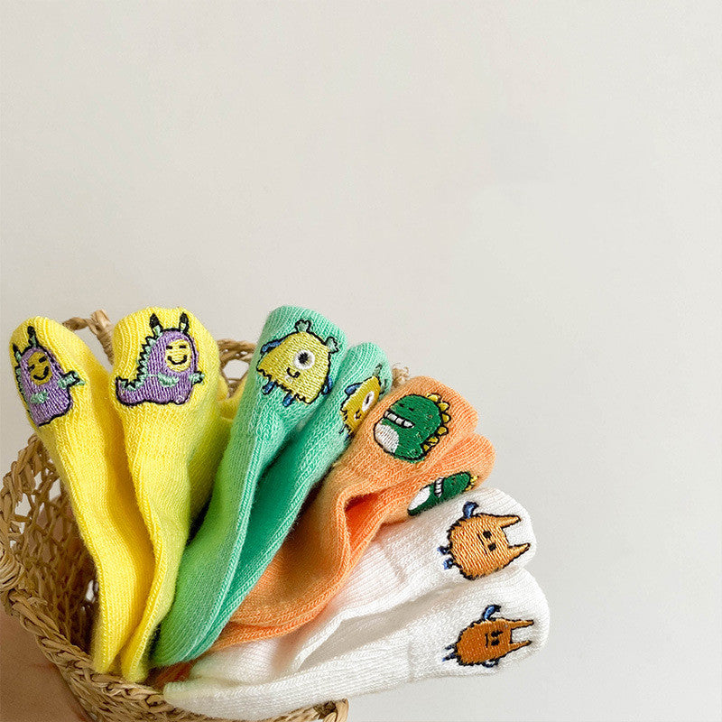 Children’s Embroidered Cartoon Boat Socks 4-Pair Pack 5 Designs Ages 1-12