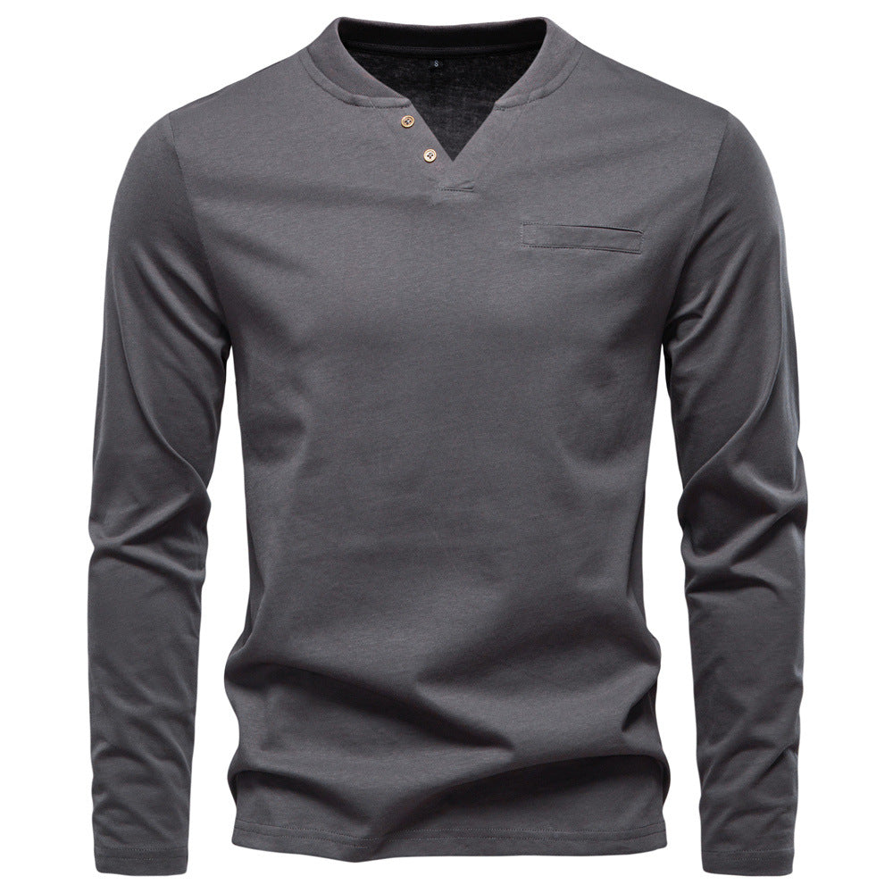 Men's V-Neck Slim Fit Base Layer Top – Cotton Casual Pullover