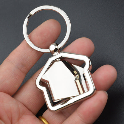 Rotating House Metal Keychain | Geometric Alloy Charm | JP Collections