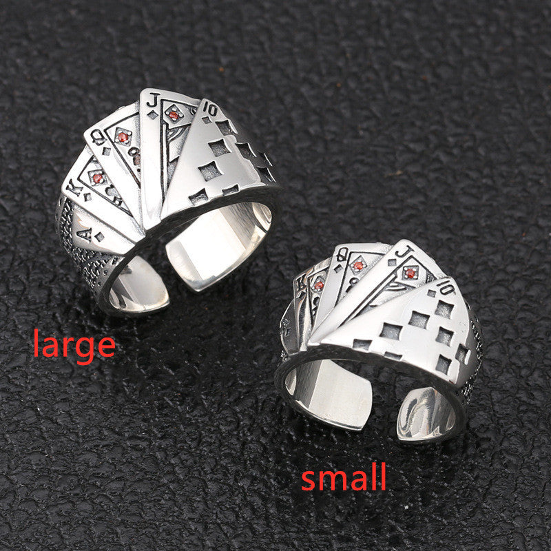 Unisex Zinc Alloy Playing Card Straight Flush Couple Ring – Oil-Drip Statement Band