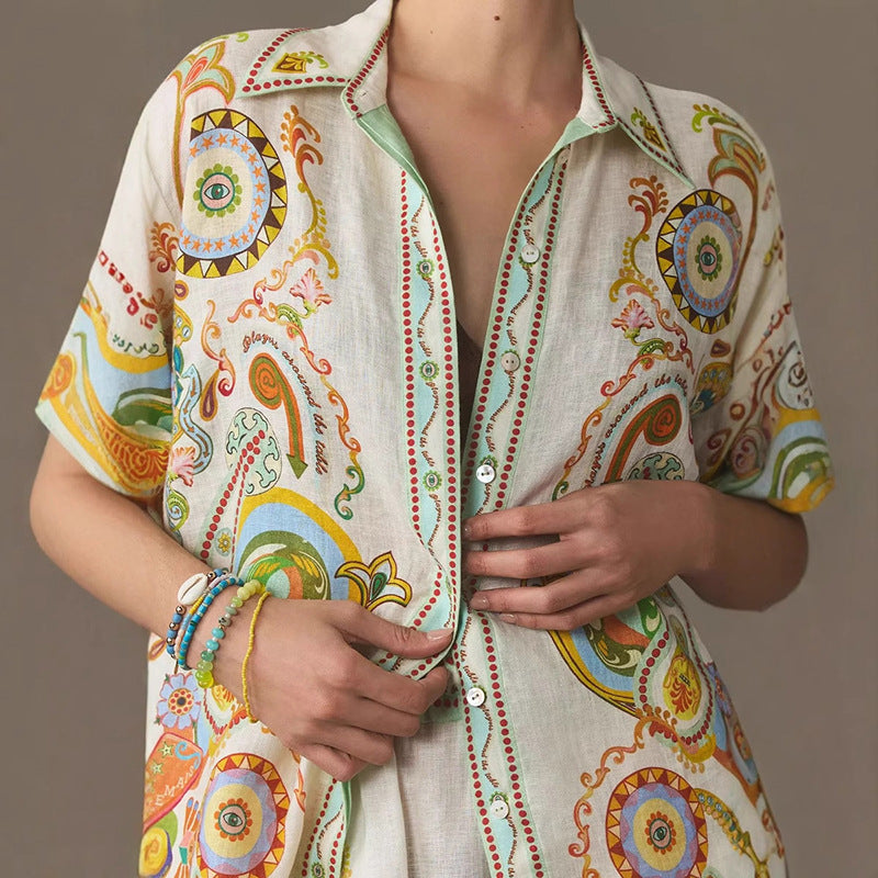Women's Printed Two-Piece Set | Three-Quarter Sleeve Top & Shorts | S–XL