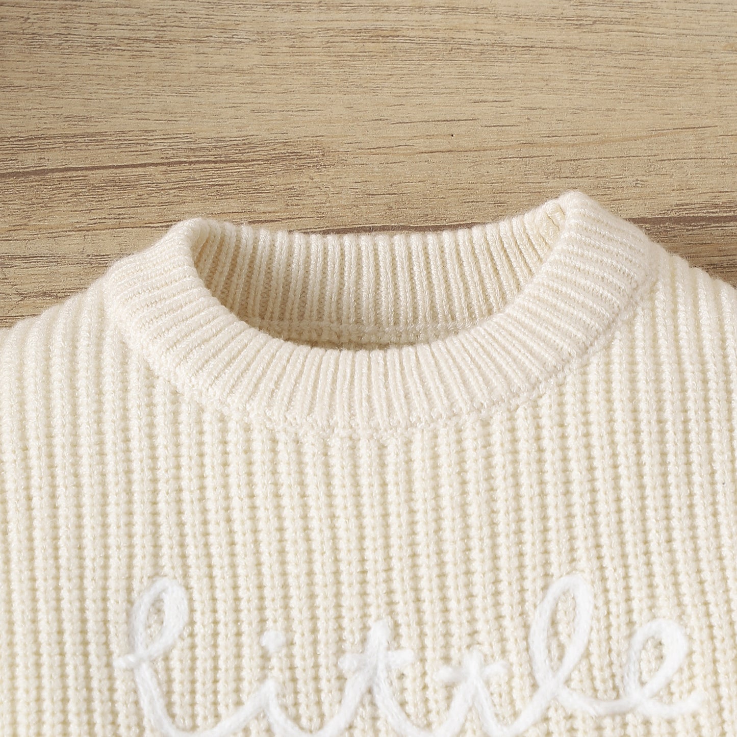 Baby Letter Embroidered Pullover Sweater | White & Brown | Age 0-24 Months