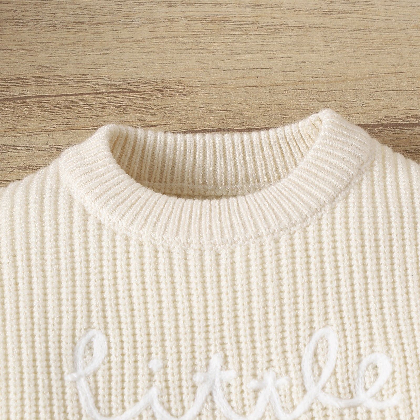 Baby Letter Embroidered Pullover Sweater | White & Brown | Age 0-24 Months