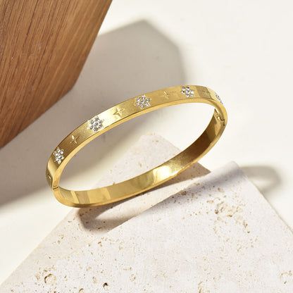 Sunflower Crystal Cuff Bracelet | Vintage Gold Titanium Steel Bangle