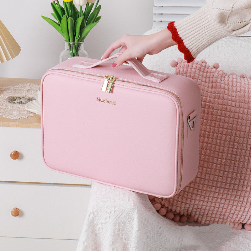LED Cosmetic Case with Lighted Mirror — Large Capacity PU Leather Makeup Bag, 12" & 16"