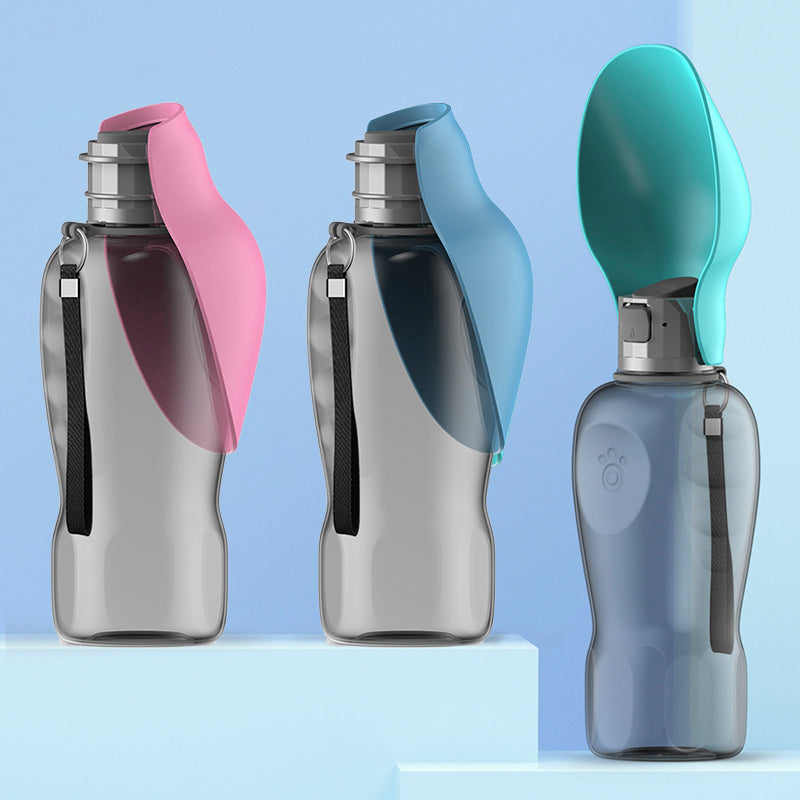 Portable Dog Water Bottle — 800ml Leak-Proof Travel Drinking Bottle with Fold-Out Trough