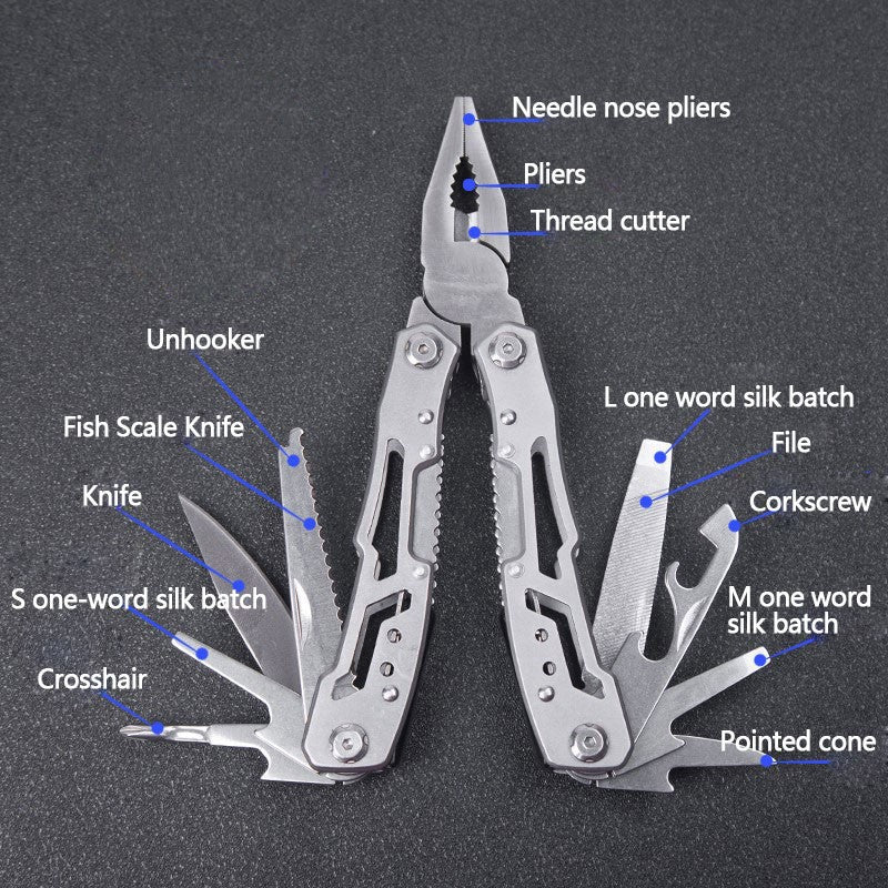 14-in-1 Multi-Tool Folding Pliers – 420 Steel EDC Pocket Tool Black & Silver Grey