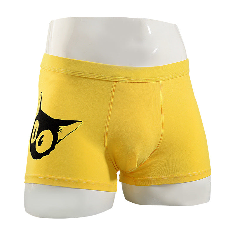 Men's Cotton Boxer Briefs – Cartoon Cat & Solid Colour Prints 17 Styles