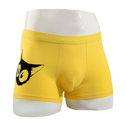 Men's Cotton Boxer Briefs – Cartoon Cat & Solid Colour Prints 17 Styles