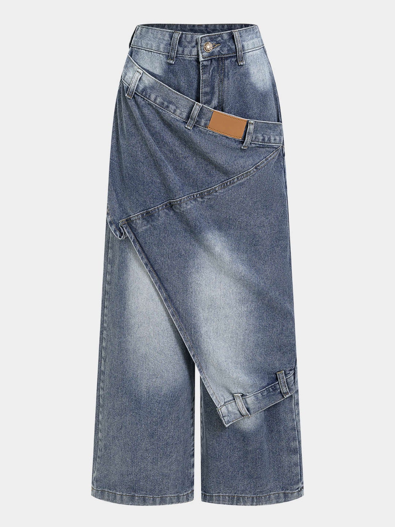 Women's Deconstructed Patchwork Washed Denim Jeans - Blue, S-3XL