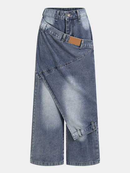 Women's Deconstructed Patchwork Washed Denim Jeans - Blue, S-3XL