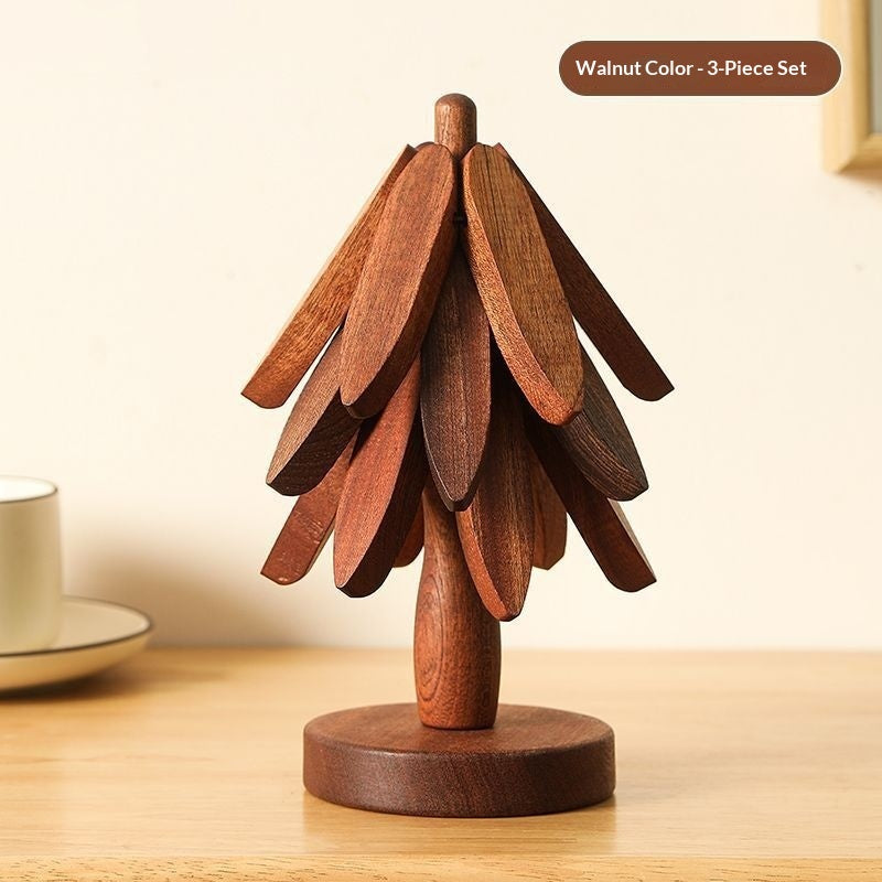 Wooden Tree Trivet & Placemat Set | Heat-Resistant | Natural Wood & Walnut