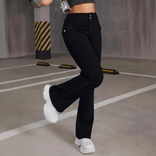 Women's Ultra-Low Waist Flared Jeans | Button Detail | S–2XL