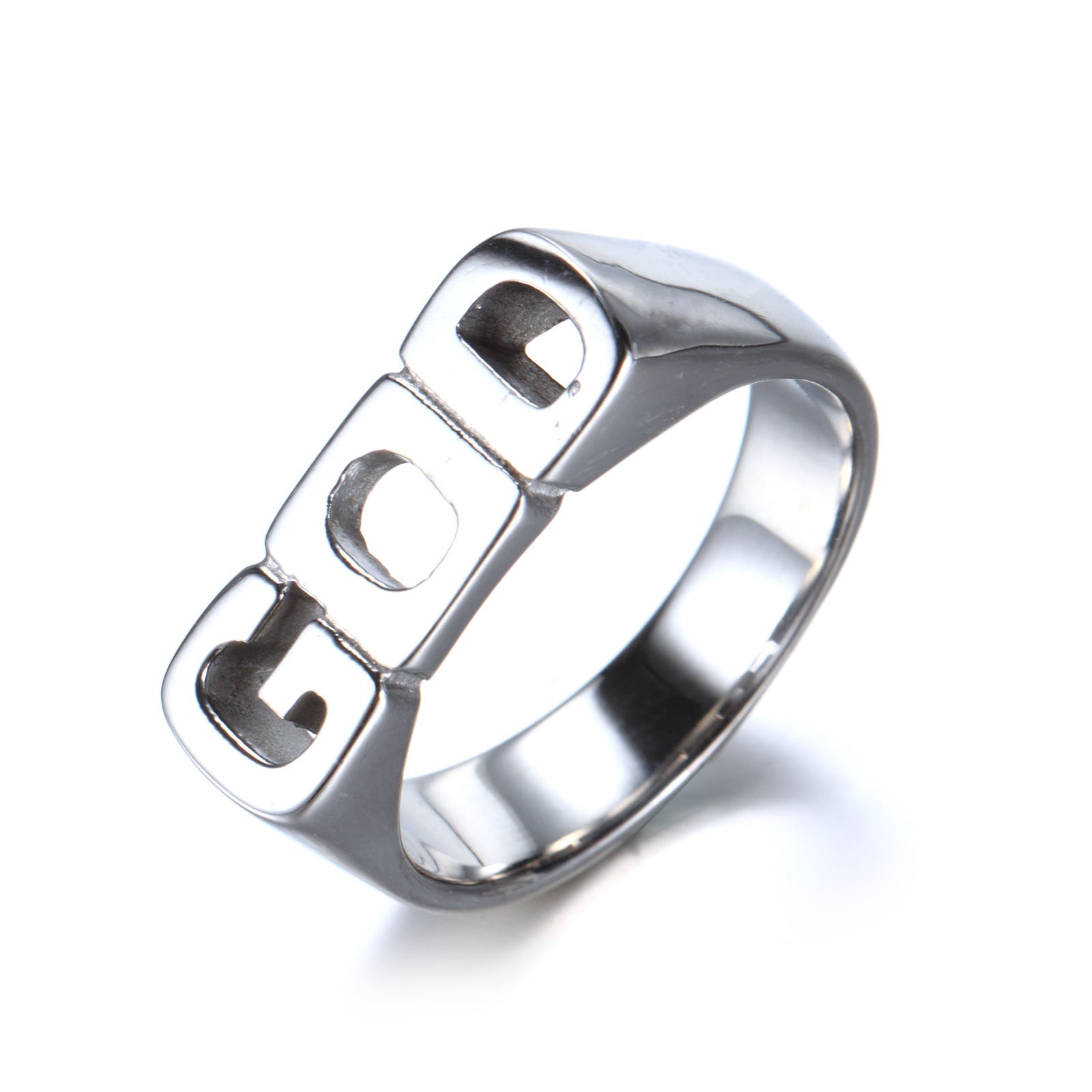 Men's Titanium Steel GOD Letter Ring – Geometric Electroplated Band