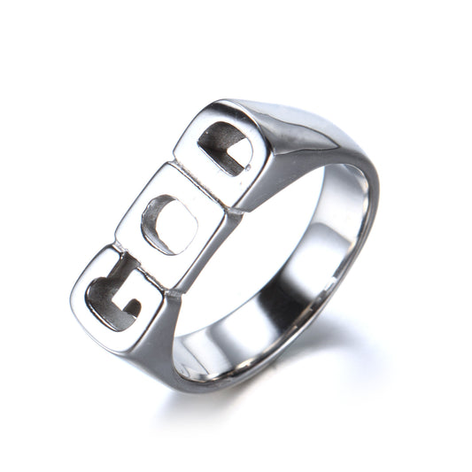 Men's Titanium Steel GOD Letter Ring – Geometric Electroplated Band