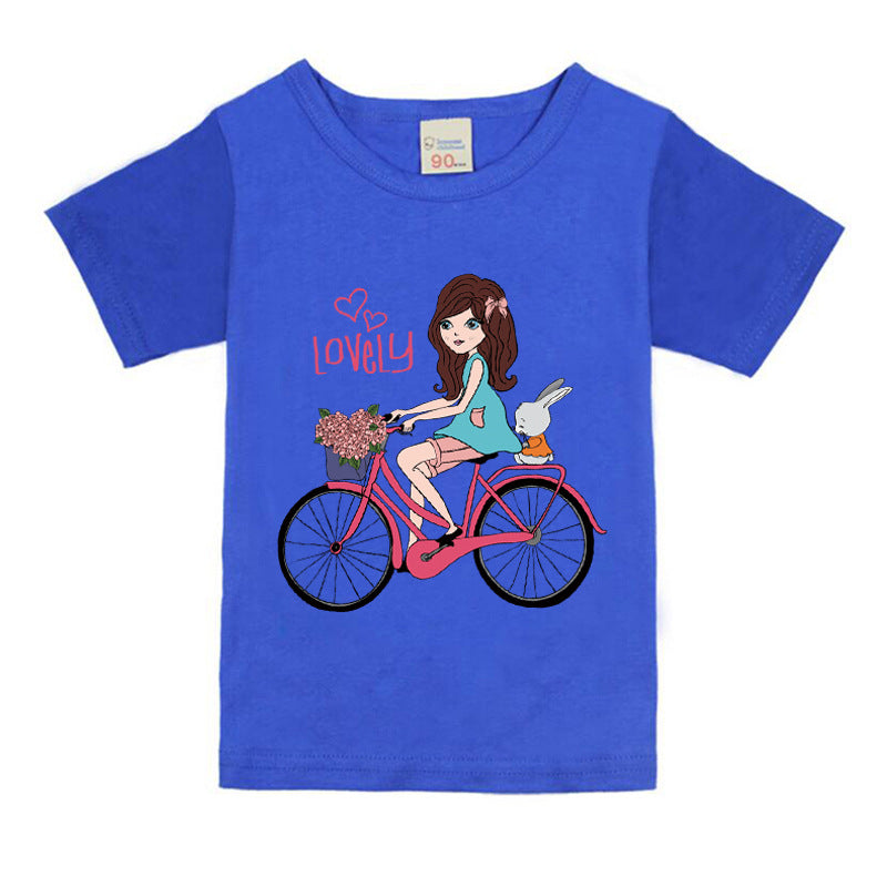 Girls Bicycle Print Cotton T-Shirt – 9 Colours
