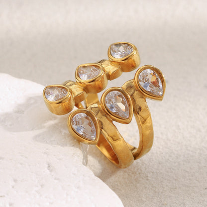 French-style Exaggerated Finger Ring In Stainless Steel With 18K Gold Plating