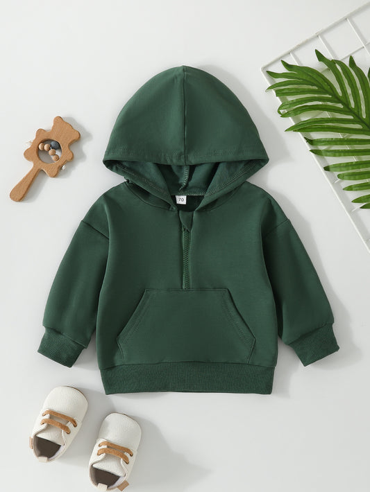 Children's Half-Zip Cotton Hoodie | Solid Colour Toddler & Kids Sweater