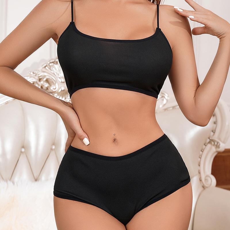 Seamless Vest Bra and Shorts Set | Black & Blue | XS-L