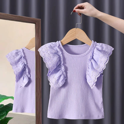 Girls Sleeveless Lace-Trim Summer Top – 4 Colours