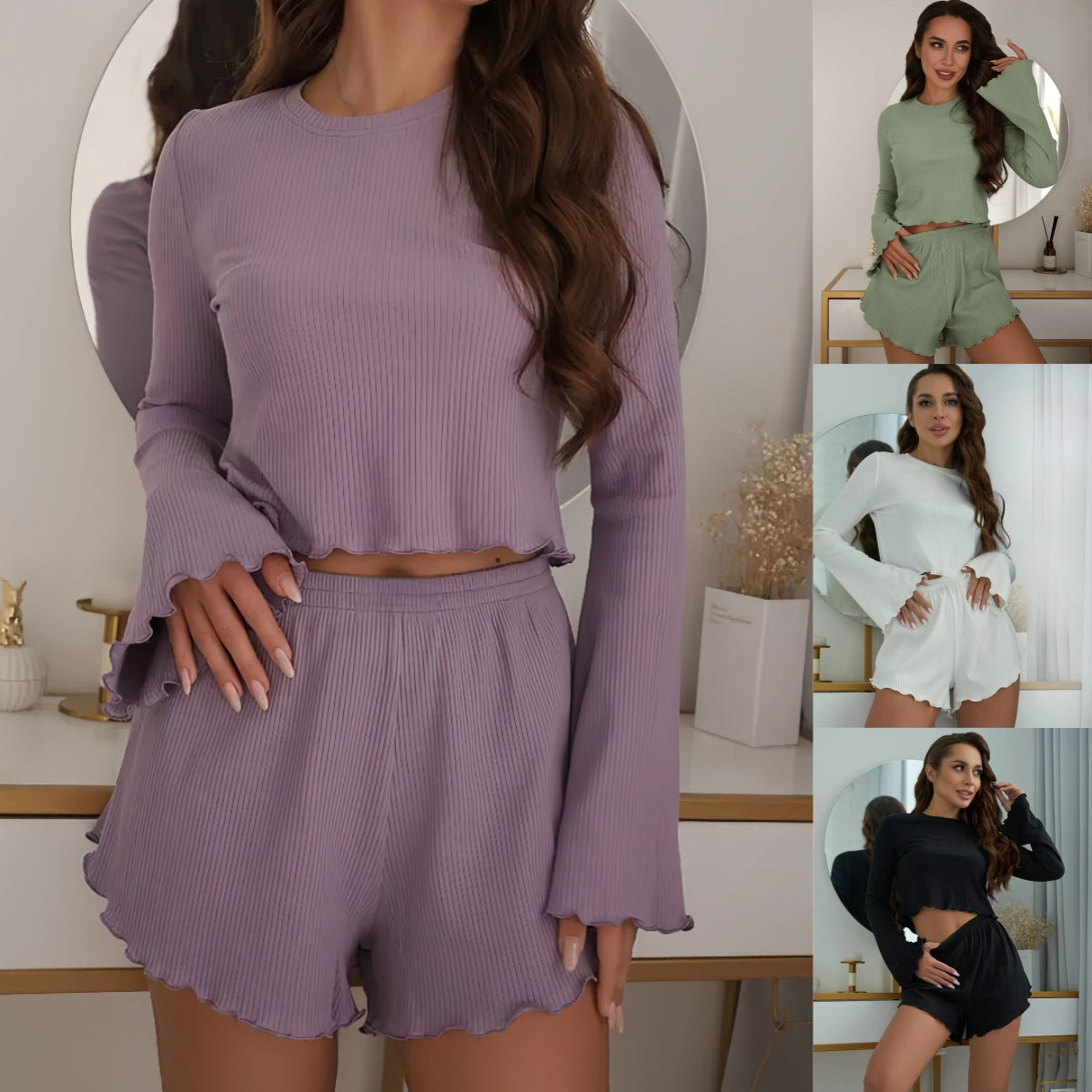 Women's Crew-Neck Loungewear Set | Top & Shorts | S–XL | 4 Colours