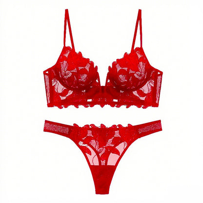 Women's Deep V Lace Lingerie Set | Push-Up Bra & Knicker Set