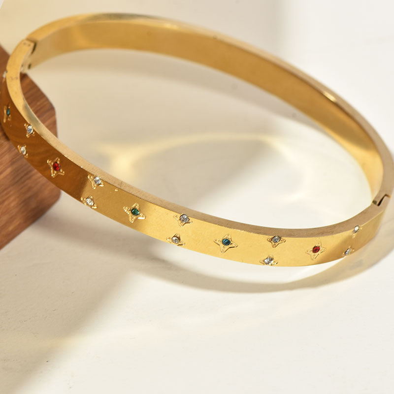 Sunflower Crystal Cuff Bracelet | Vintage Gold Titanium Steel Bangle