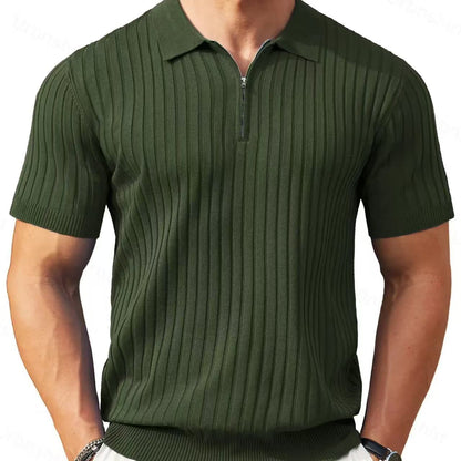 Men's Zip-Up Rib-Knit Polo Shirt | Slim Fit | S–5XL