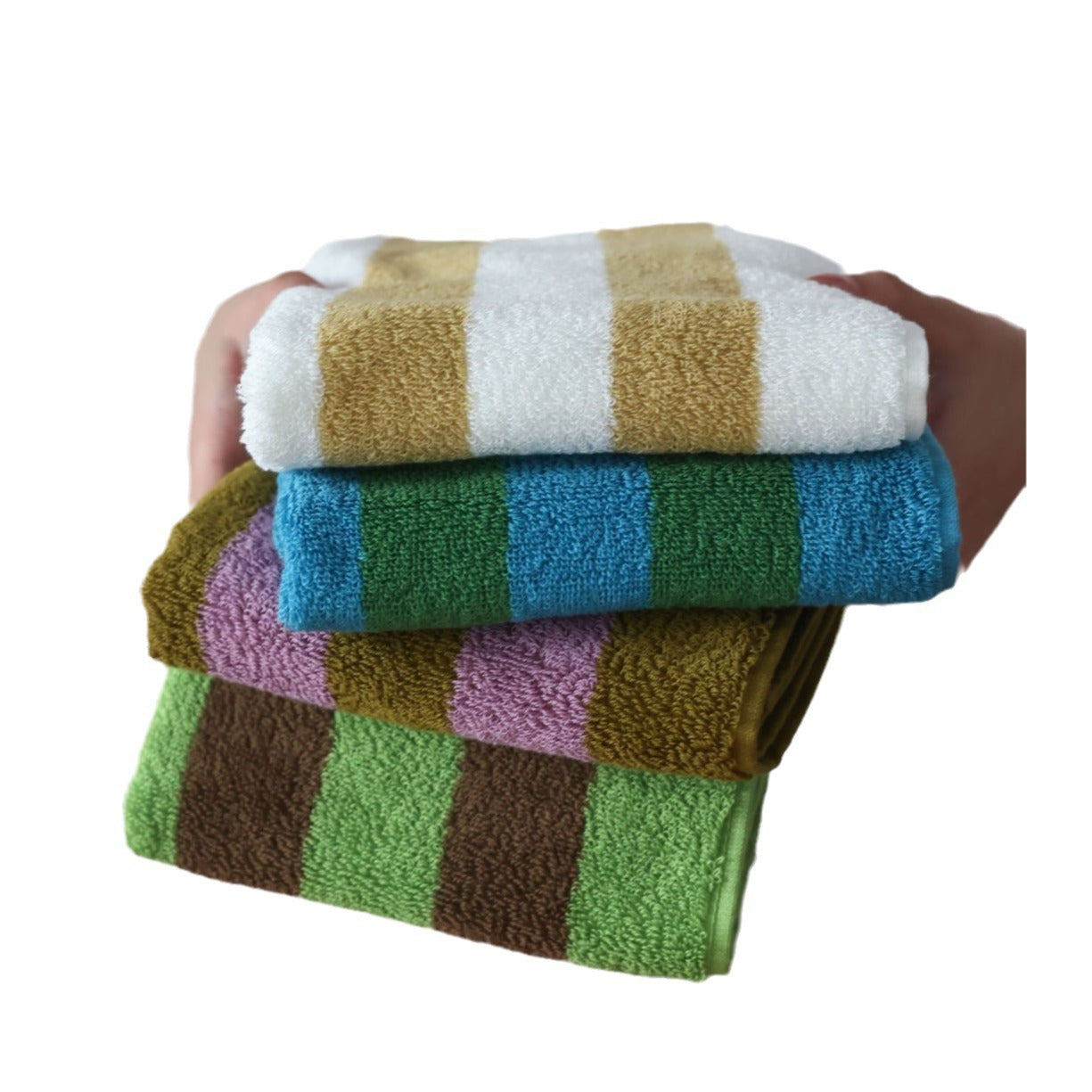 Wide Stripe Combed Cotton Towel | Retro Mori Style | 4 Colours | S, L or Set