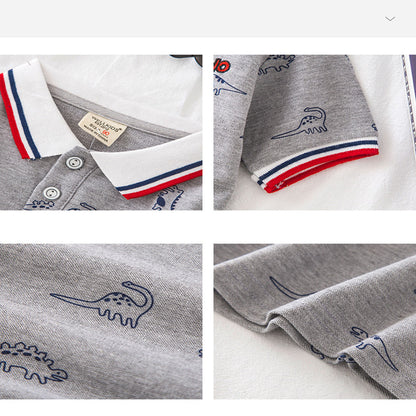 Boys' Cartoon Print Cotton Short Sleeve T-Shirt | Grey & White