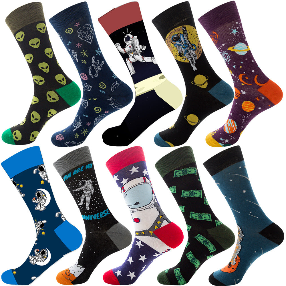 Men's Cotton Socks – 10 Pairs Mid-Calf Patterned Socks EU 39-45 23 Designs