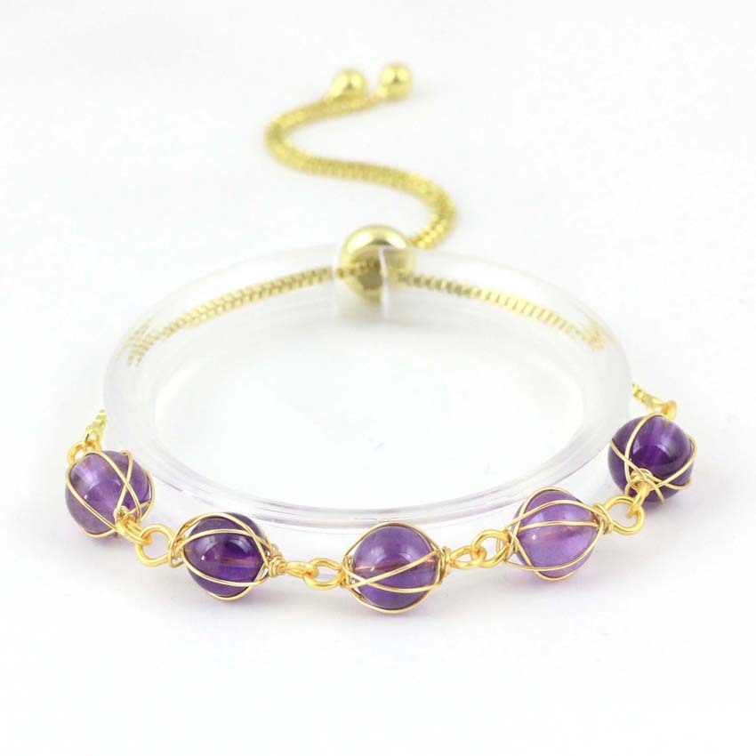 Natural Stone Bead Bracelet with Gold Extension Chain