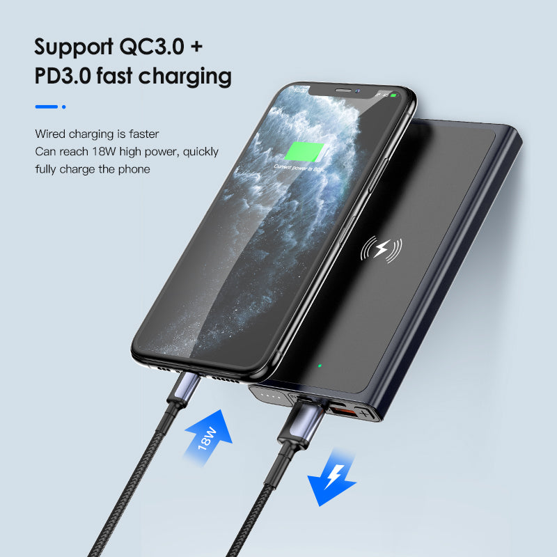 10,000mAh Power Bank with Built-In Plug – Fast Charge Alloy Shell Black & Blue