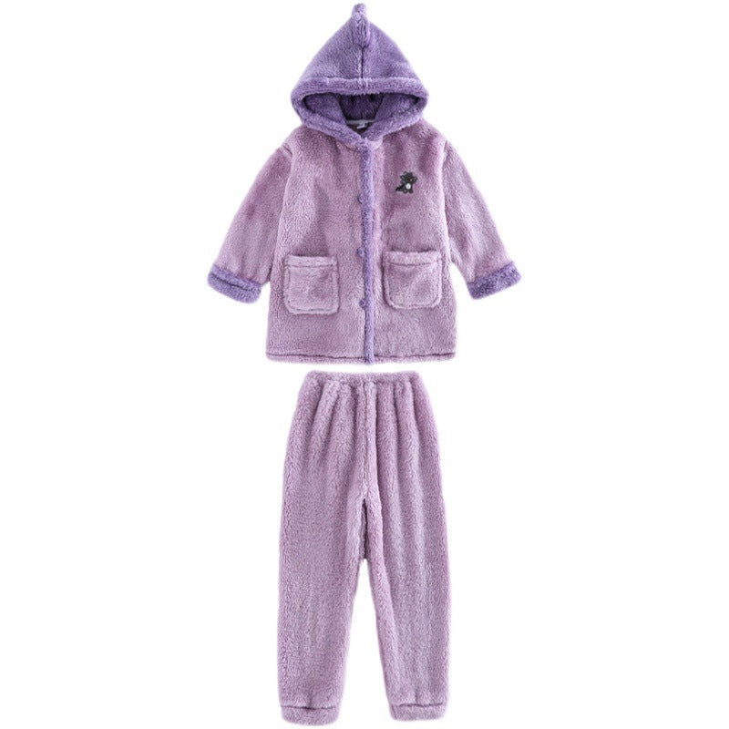 Children's Dinosaur Thickened Coral Fleece Pyjama Set