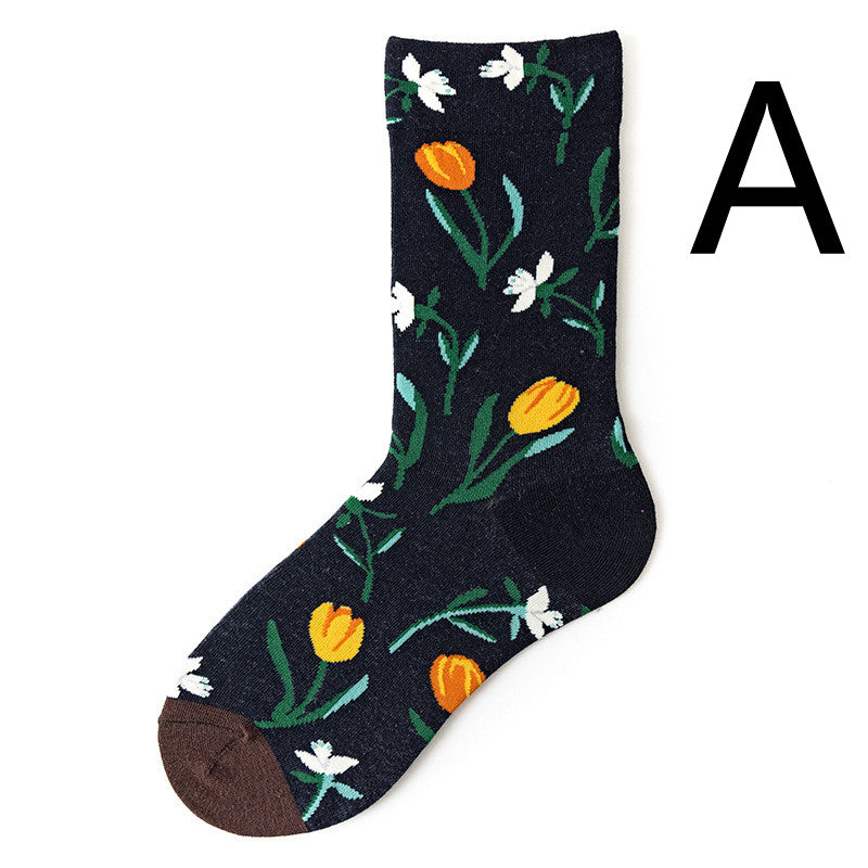 Men's Jacquard Cotton Retro Socks – Novelty Patterned One-Size Socks 19 Designs