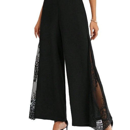 Women's High Waist Lace Panel Cropped Trousers - Smart Casual