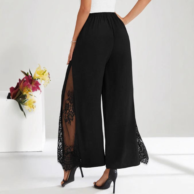 Women's High Waist Lace Panel Cropped Trousers - Smart Casual